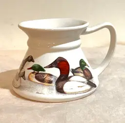 Vtg Duck Illustrated Design No-Spill Wide Bottom Ceramic Coffee Mug Travel Mug