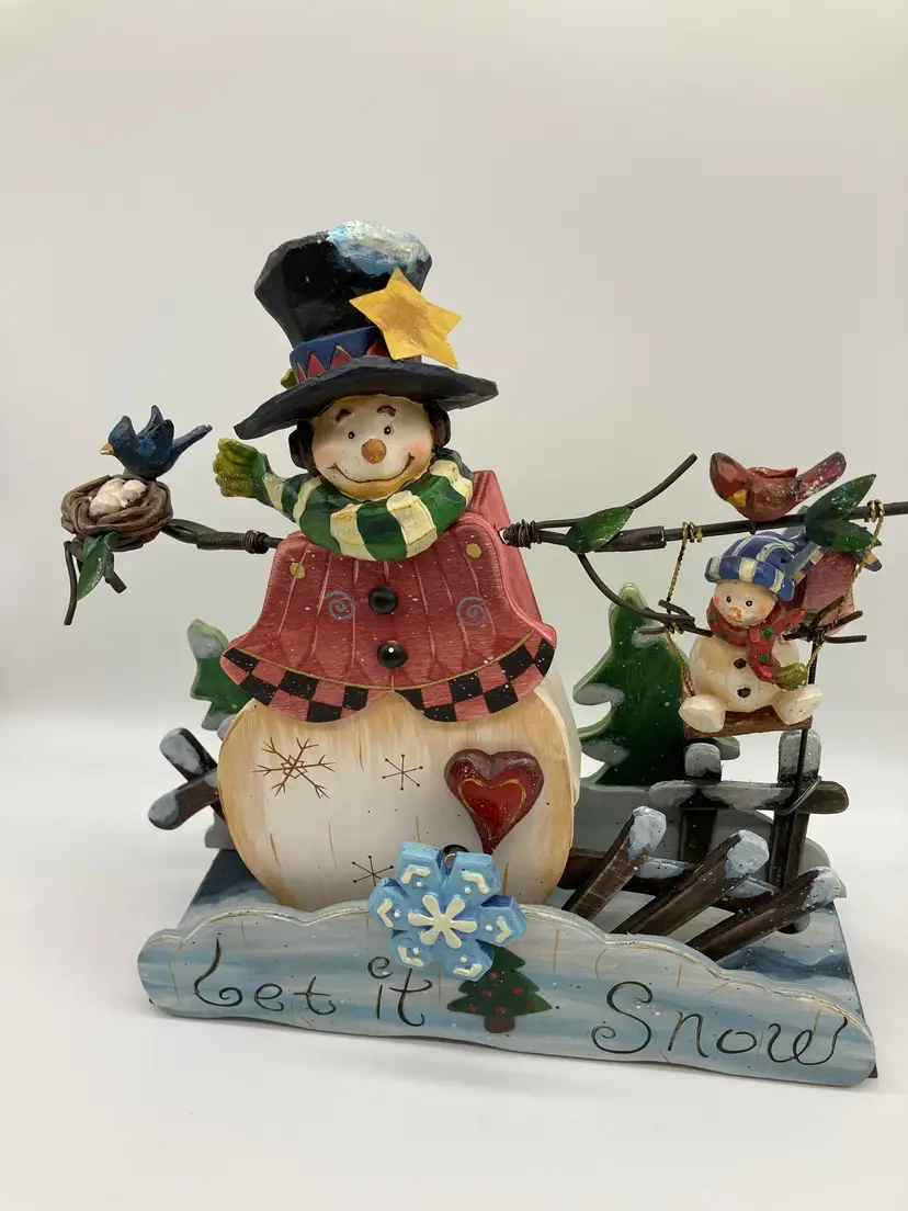 Wooden Snowman Christmas Music Box made of Wood with Moving Parts