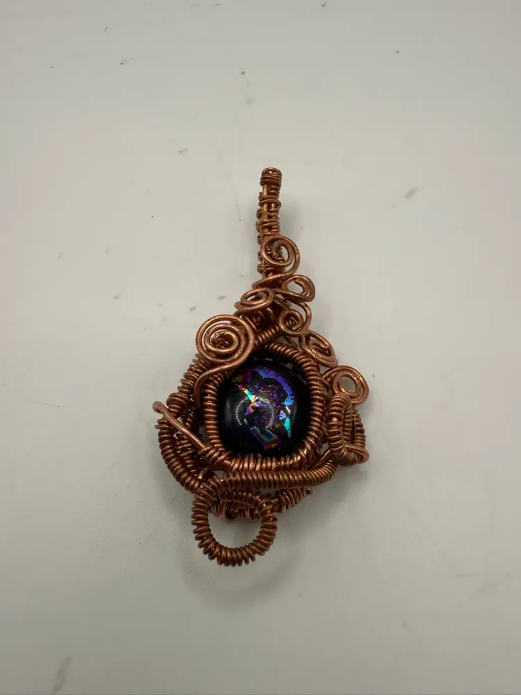 Copper Wire Wrapped Necklace Dichroic Glass Made By Me