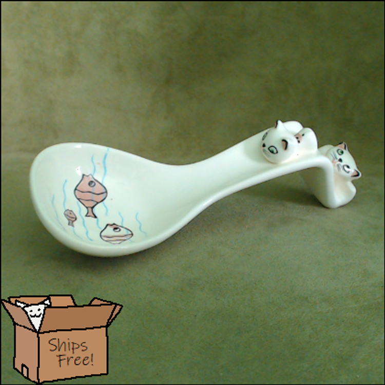 Vintage Cozy Kitten Spoon Rest & Recipe Holder | Kitschy Cute Kitties on the Hunt for Fish | Rare Dual Purpose Kitchen Tool | 1961 Holt Howard Made in Japan