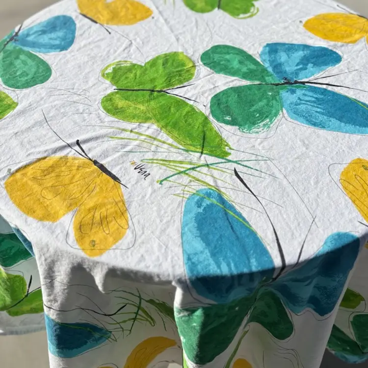 Vintage Vera Neumann Flights Of Fancy Round Butterfly Tablecloth - 100% Cotton