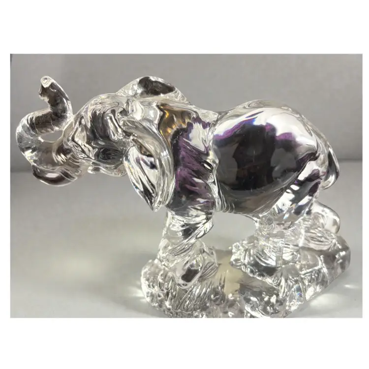 Vintage 90s Princess House “Wonders Of The Wild” 24% Lead Crystal Glass Trunk Up Elephant Figurine - Made in Germany - Approximately 7.5” x 5.5” X 4”