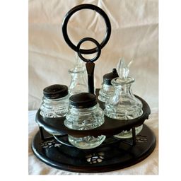 Vintage Cruet Castor Condiment Holder Set Salt Pepper Shakers Mustard Oil Jars