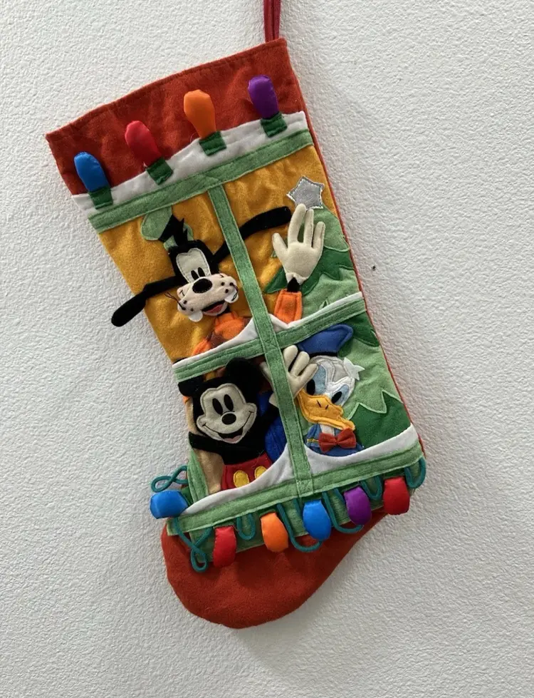 Vintage Disney 3D Felt Christmas Stocking Mickey Mouse Goofy Donald Duck #Christmas