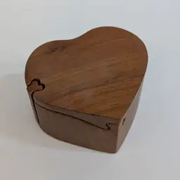 Vintage H. Pieper Hand Carved Wood HEART Puzzle Box 2-Tier Secret Compartment 1993