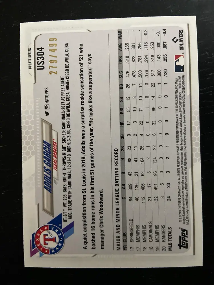 2021 Topps Update Series - Adolis Garcia #US304 Green Foil /499