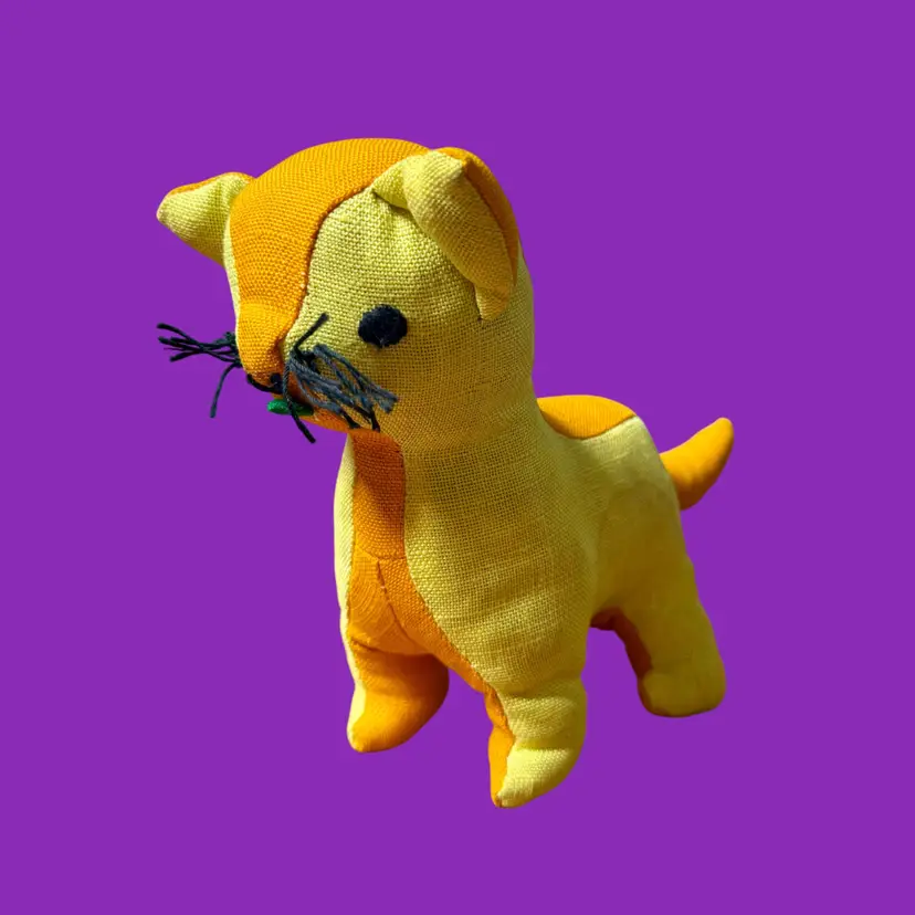 Vintage Groovy HANDMADE CAT Stuffed Animal Plush Toy, Yellow & Orange READ