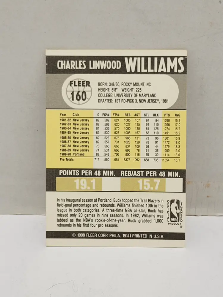 1990-91 Fleer #160 Buck Williams Portland Trail Blazers