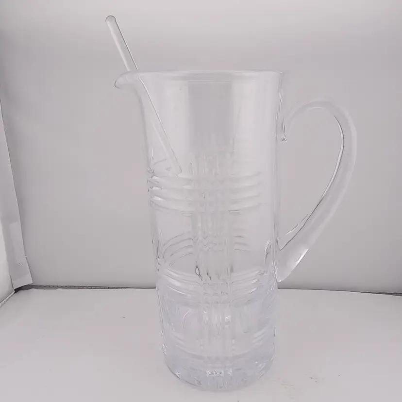 Ralph Lauren Glen Plaid crystal martini pitcher w stirrer