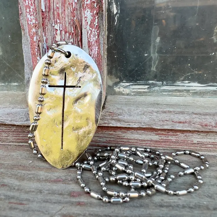 Spoon Bowl Cross Necklace or Keychain Silver Plate 2 1/4” x 1 3/8”