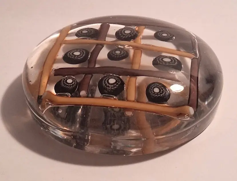 Vintage Scarce Art Glass Checkerboard Style/'Tic-Tac-Toe Millefiori Canes Disc Paperweight