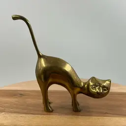Vintage Mid century Brass Cat Ring Holder With An Interesting Face