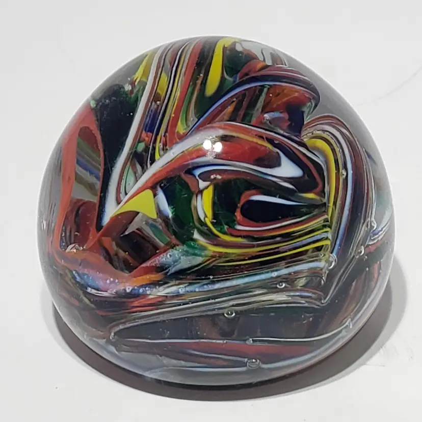Art Glass Multicolor Swirl Glass 2.25" Round Globe Paperweight Polished Base