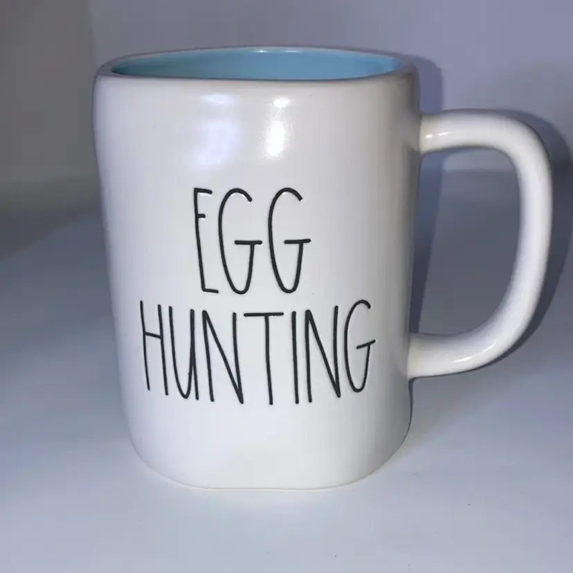 Rae Dunn “Egg Hunting" Ceramic Mug! 4 3/4” Tall 5” Wide! No chips, cracks, flea bites or crazing!