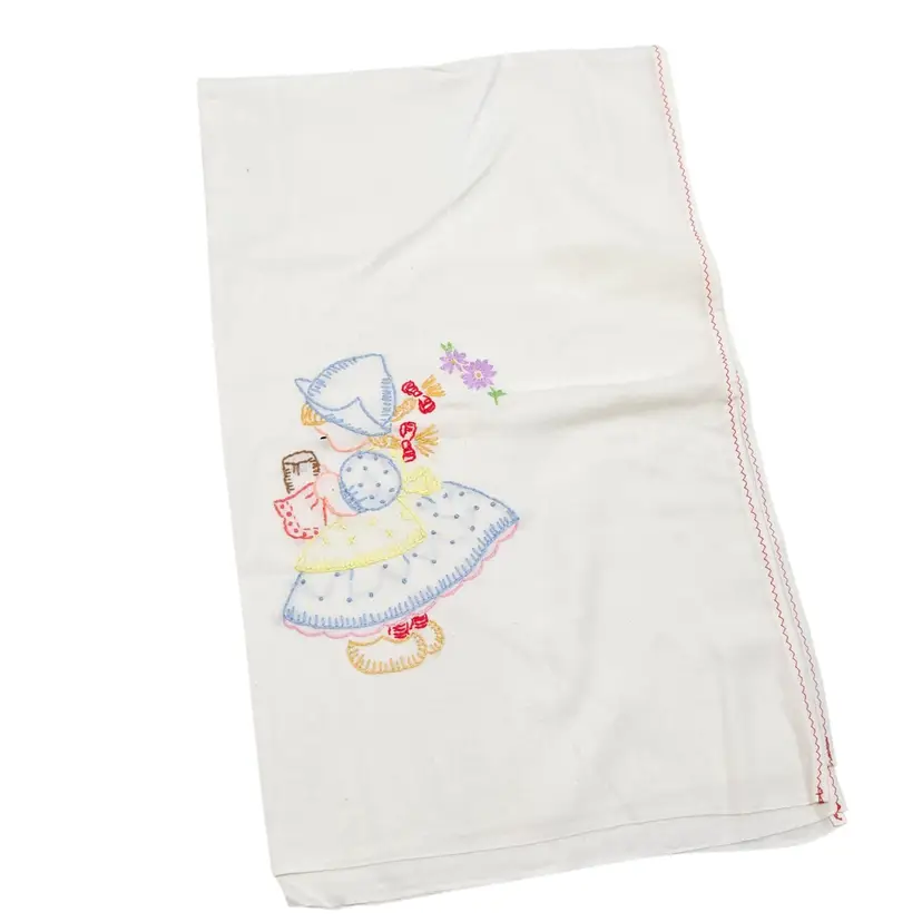 Vtg Embroidered Dutch Girl Flour Sack Towel