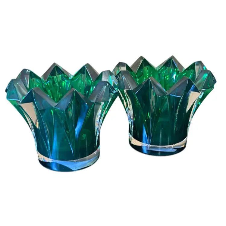 Set Of 2 Royal Palace Of Oz Votives - Mikasa Skyline Green , Czech Republic Lead Crystal