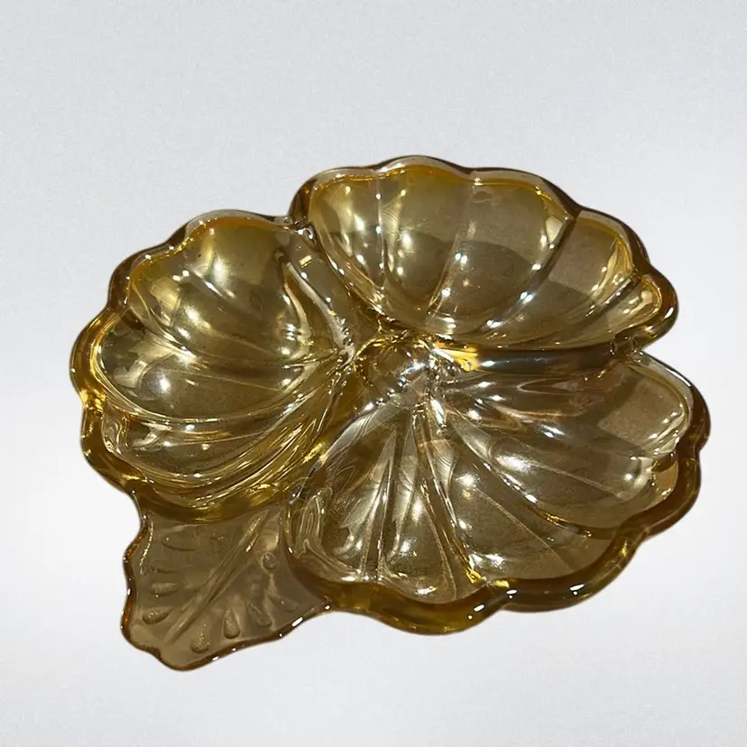 Vintage Jeanette Glass DORIC Iridescent 3-part Divided Candy Dish