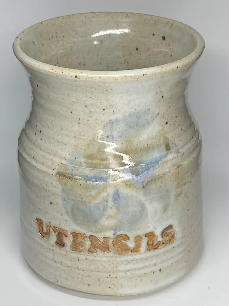 Artist Signed Salt Glazed Stoneware Utensil Holder