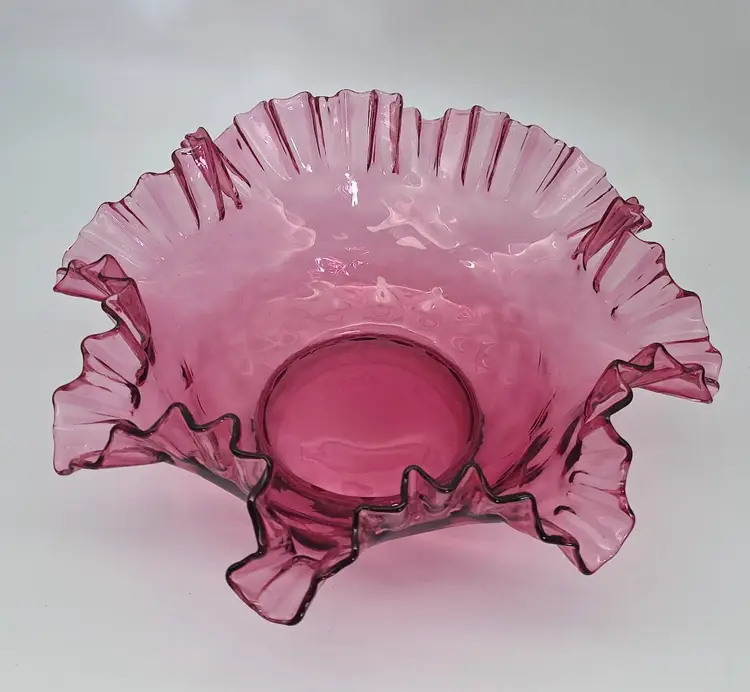 Large 13" Fenton Cranberry Diamond Optic Console Bowl Marked