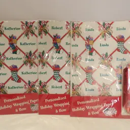 * Stravina Personalized Vtg Christmas Wrapping Paper Set NOS PICK