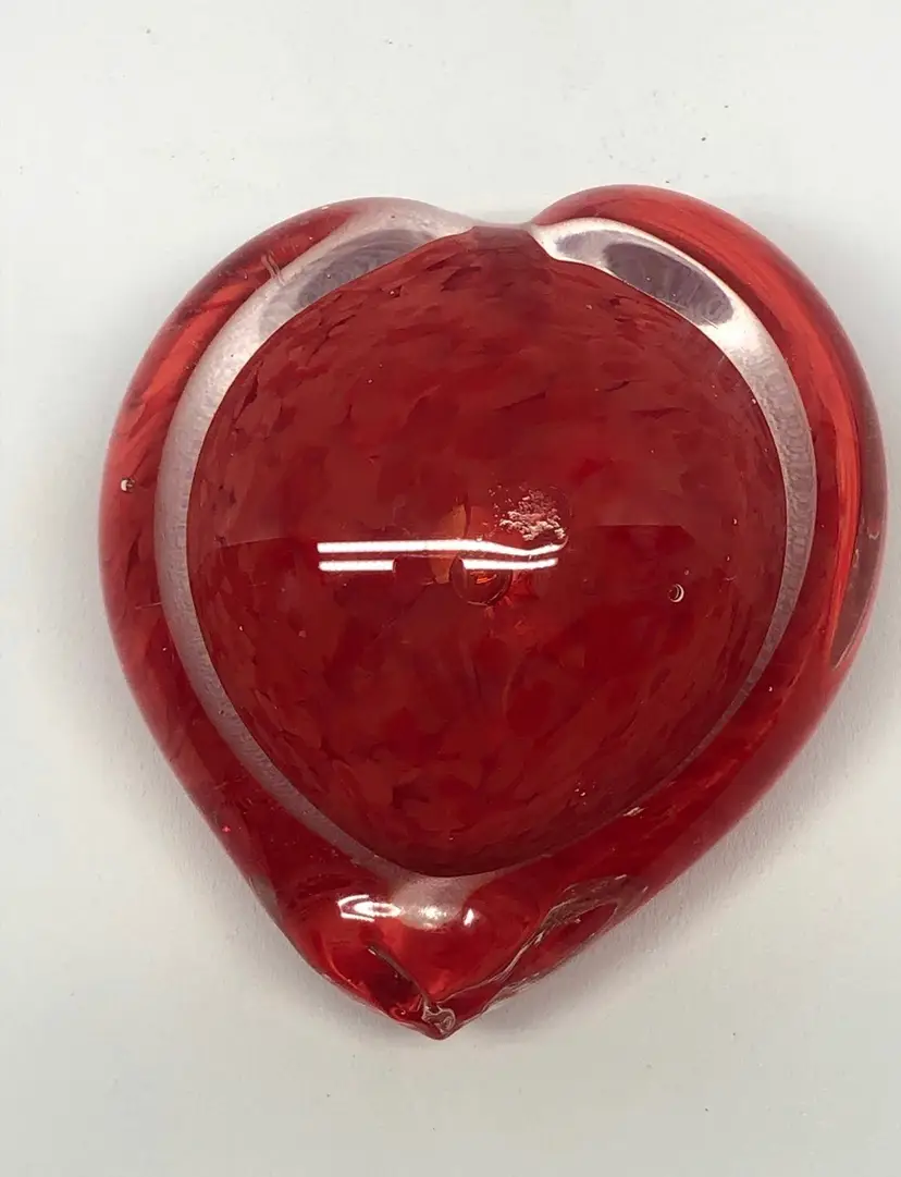 Hand-Blown Art Glass Red Heart Paperweight