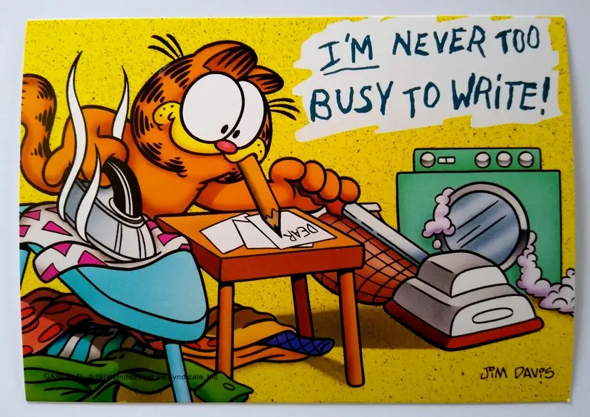 Garfield Cat Postcard Orange Kitten Housework Jim Davis 1978 Continental Unused