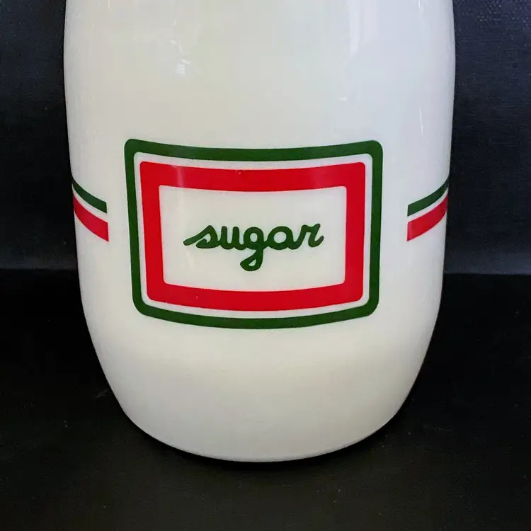 Wheaton Cucina Sugar Canister, Milk Glass, Green Red And White, Vintage MCM, 1.5 Liters