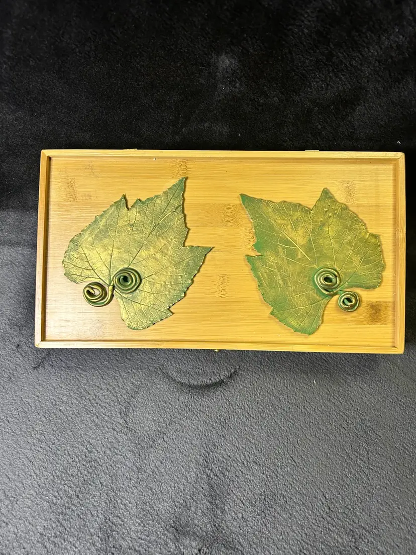 Handmade Wooden Box With Metal Leaves