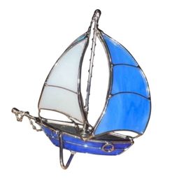 Stained Glass 3D Sailboat Sculpture Sun Catcher Self Standing Nautical