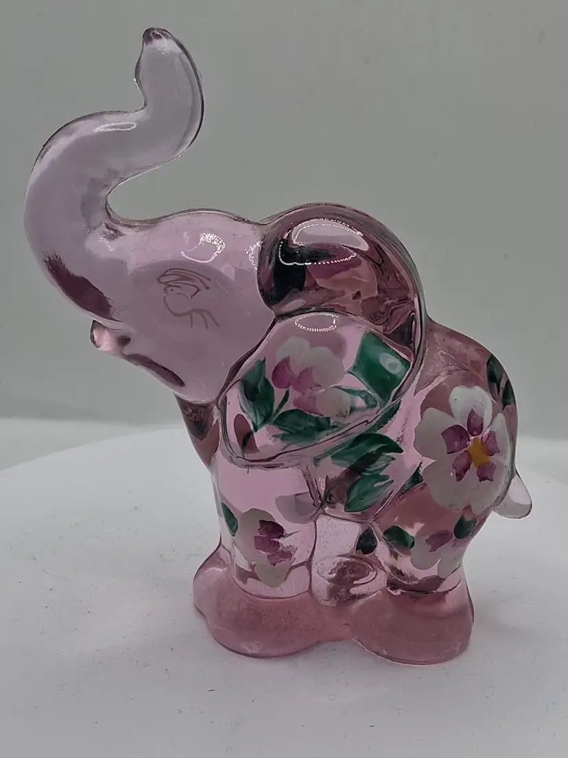 Vintage Fenton for Lenox, Rosemilk Handpainted 'Belle The Little Rose' Elephant Figurine
