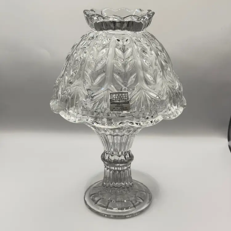 Vintage 1980’s Fairy Light Votive Tealight Holder Lamp, 24% Lead Crystal, Portico Pattern, Elegant Leaf Pattern Design, Home Decor Accent, By 5th Avenue, Made in Germany