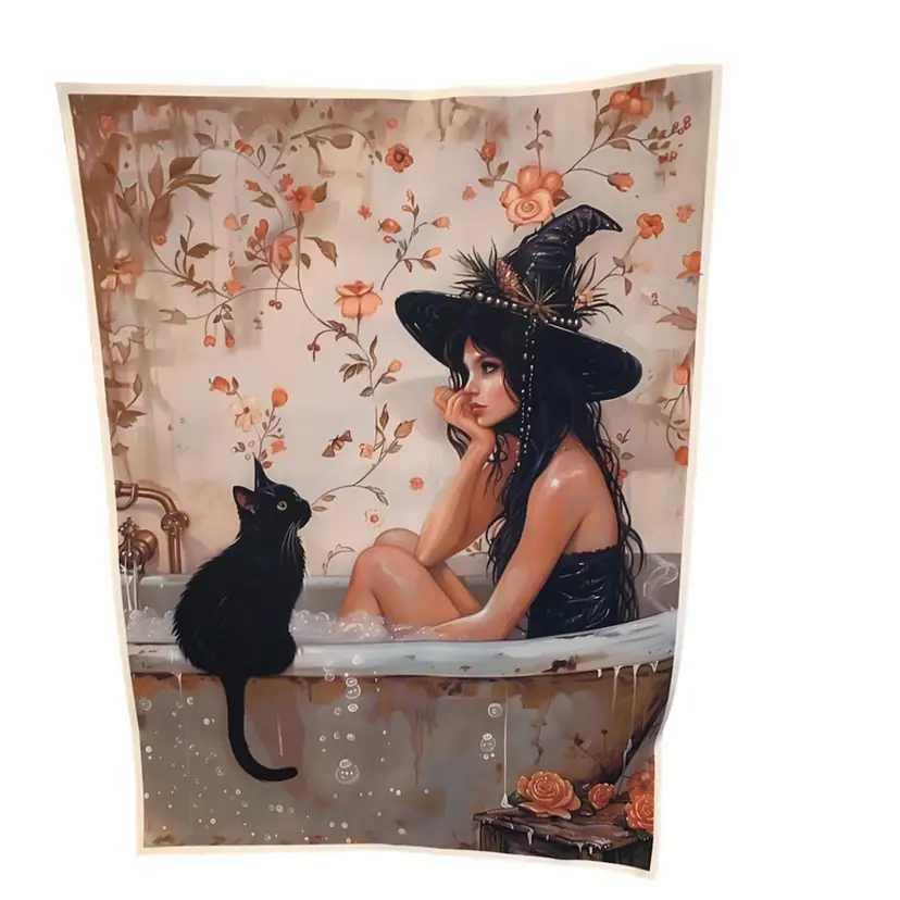 Vinyl Witch & Cat Poster 11 3/4 X 6 1/2 Inches