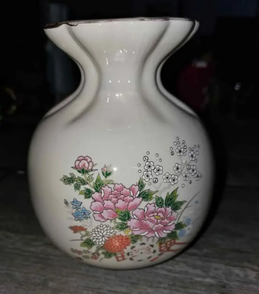 Vintage Asian floral bag shaped vase