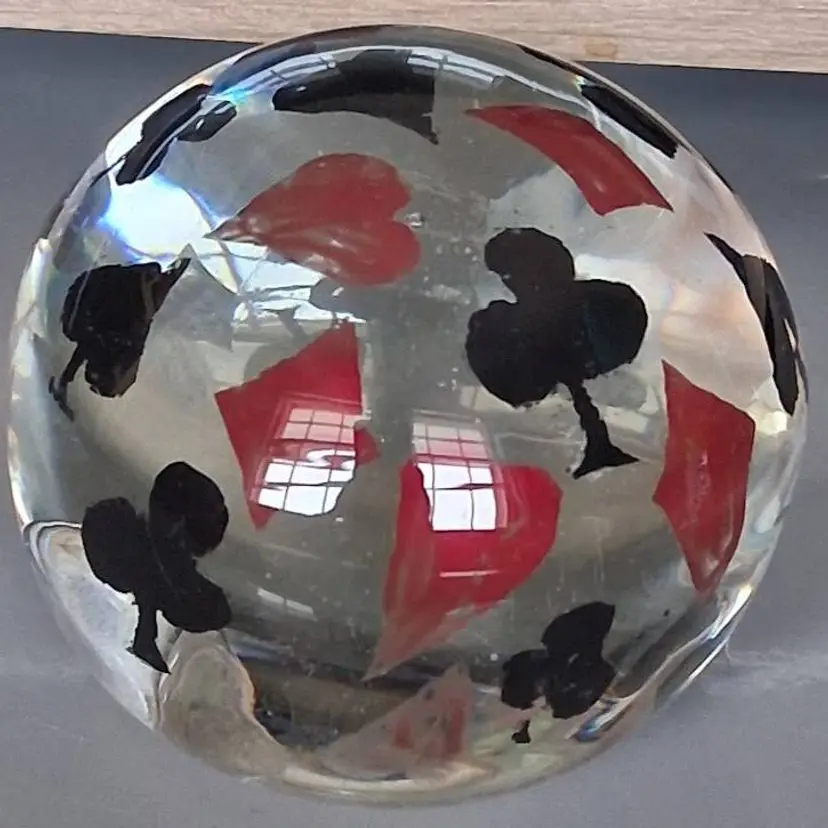 Red & Black Card Suit Studio Art Glass Paperweight Signed ABRAMS '93