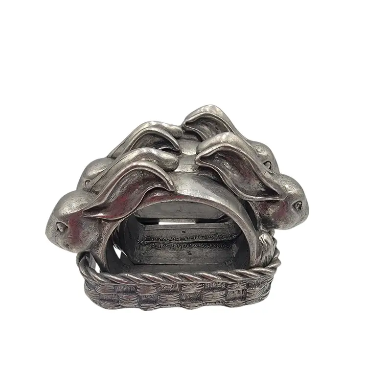 #09 1986 Seagull Pewter Bunny Napkin Rings & Holder