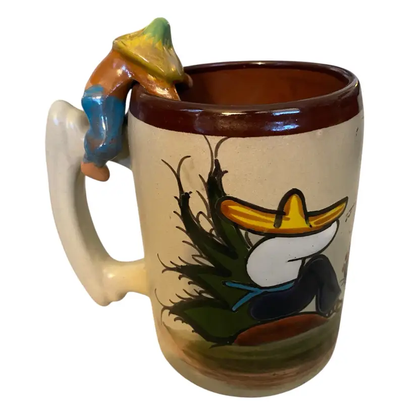 Vintage Mexican Handcrafted Art Pottery Stein with Straw Hole Built In