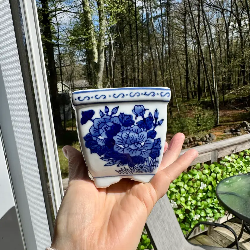 Blue & White Square Chinoiserie Mini Planter