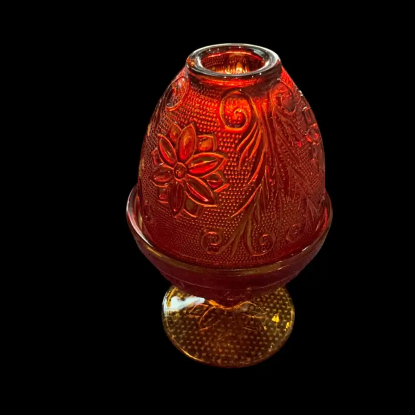 2-piece Vintage Indiana Glass Tiara Sandwich Floral Pattern Fairy Lamp In Ruby Red 6”x 3.5”-READ
