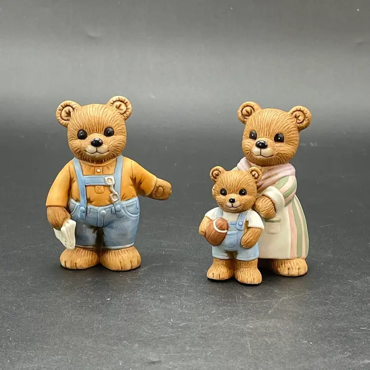 Homco #1450 Football Bear Family Figurines VTG Set of 2 Dad Mom Son Boy