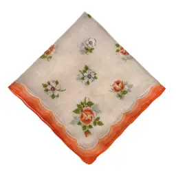 Floral Orange Linen Bridesmaid Handkerchief Wedding Cottage Core Granny Vintage