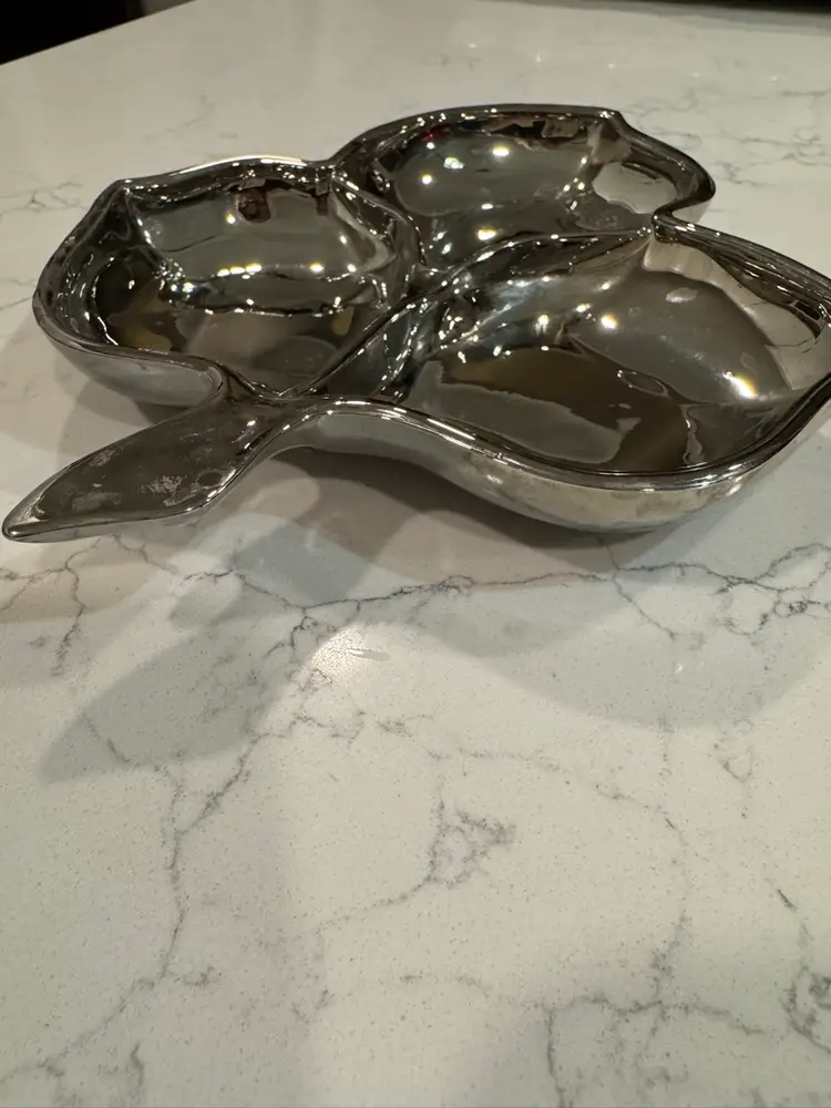 Vintage Mercury Glass Lusterware Three Section Maple Leaf Dish