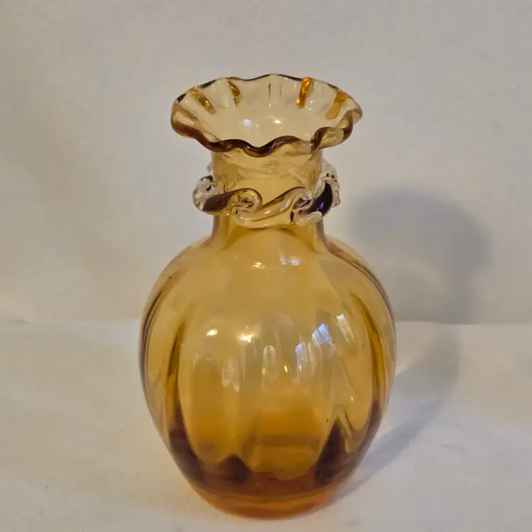 3 Vintage Pilgrim Art Glass Miniature Ruby Red & Amber Vases Applied Rigaree Style