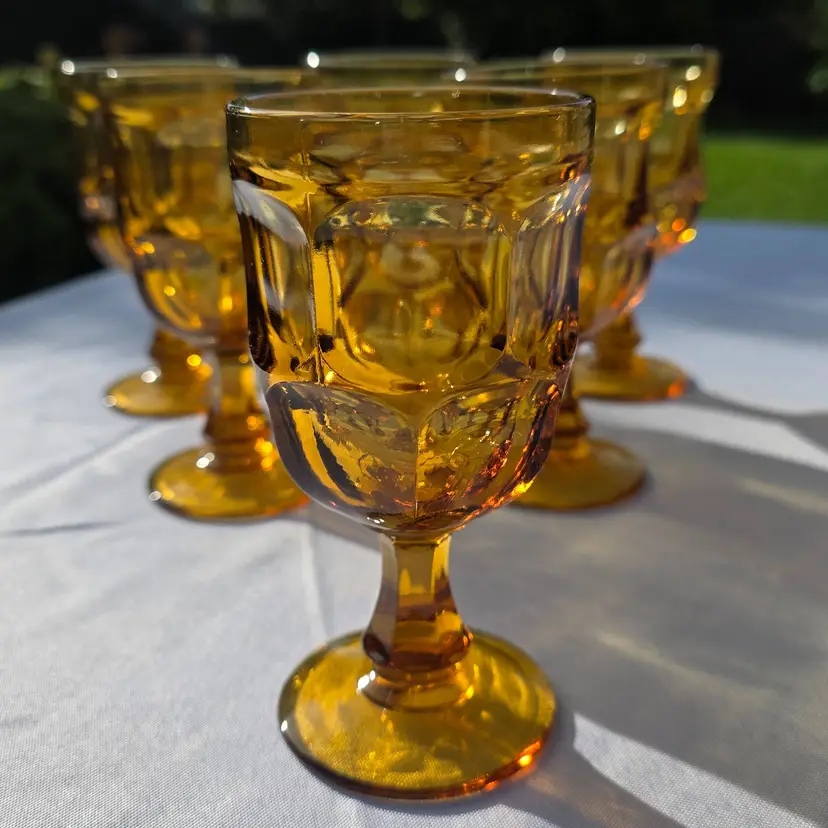 Libbey Ashburton Amber Claret Goblets Set of 6 Vintage Footed Glasses