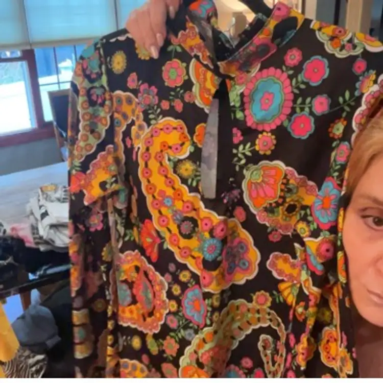 Mini Dress Super Groovy Paisley Floral Multi Color Psychedelic Zipper Back Apx 17” PTP