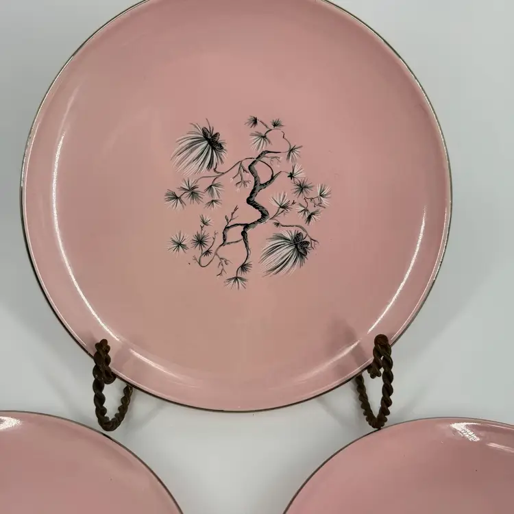 Vtg Set of 5 MCM Taylor Smith & Taylor Dwarf Pine Pink Plate 8.25 in diameter