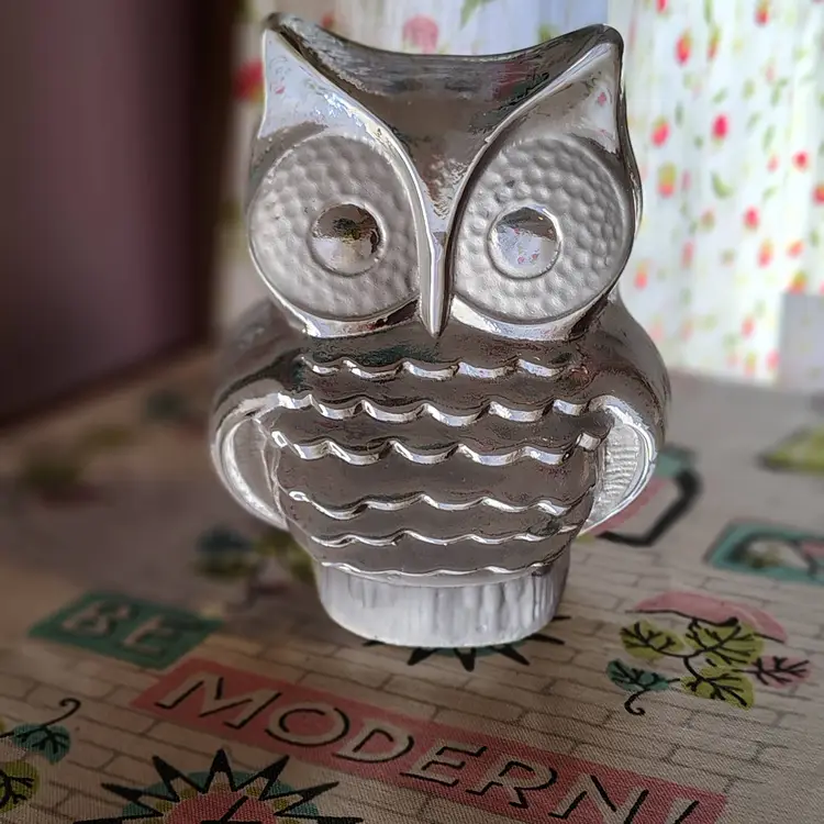 Vintage Glass Owl Paperweight | Chonky Glass Owl - Paperweight, Bookend, or Murder Weapon | Icy Clear and Frosted Glass | 1970s Viking Glass Made in USA