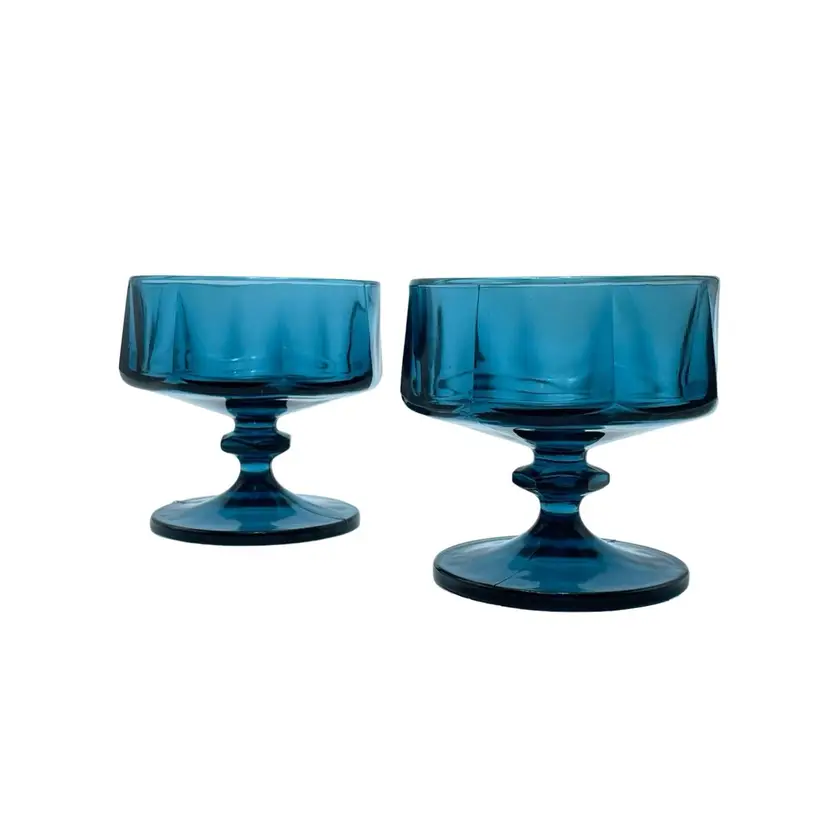 Indiana Glass Colony Nouveau Riviera Blue Octagon Optic Low Sherbet Glass Dishes
