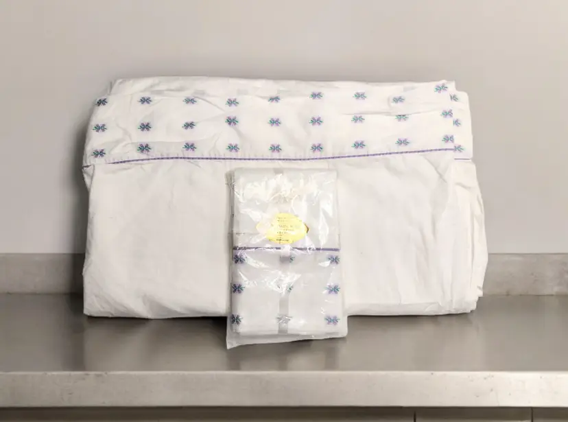 Penneys Nation Wide Muslin Embroidered Floral Flat Sheet Pillowcases Cottagecore