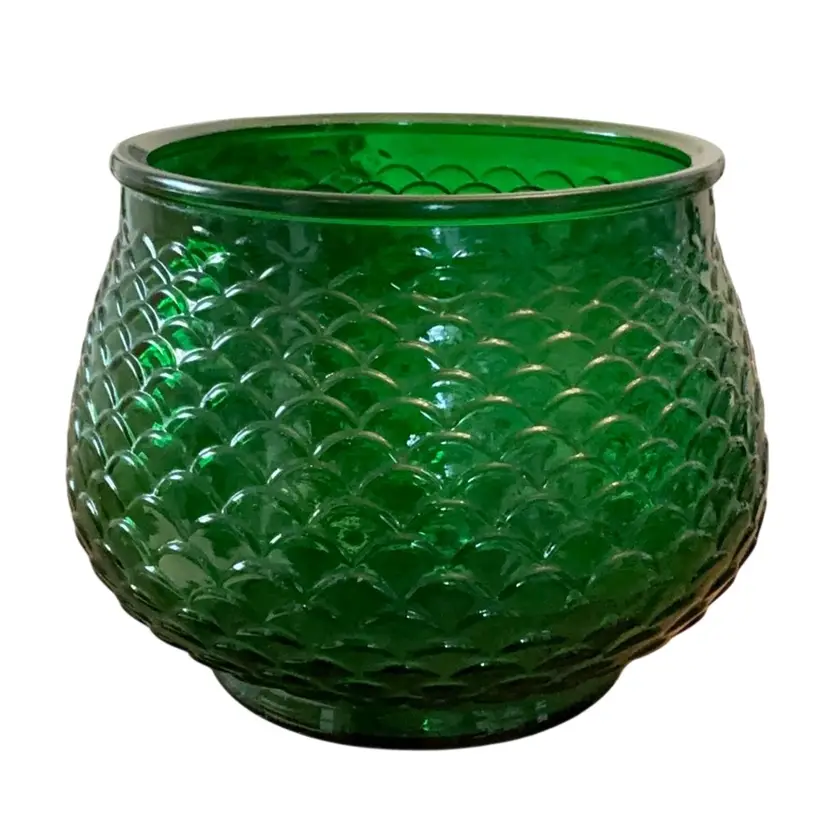 E.O. Brody Co. Vintage Emerald Green Glass Bowl With Fish scale Pattern 5” X 6 1/2”
