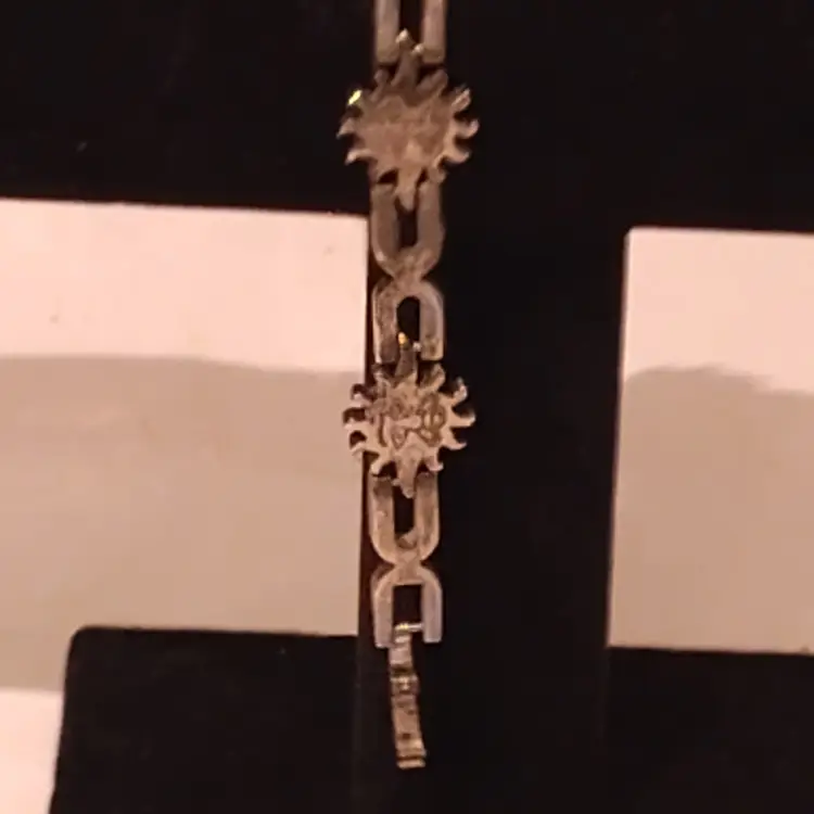 Vintage Sterling Silver 925 Sun solar face linked Bracelet approx 6.5" Beautiantic Beautiantic (8882)